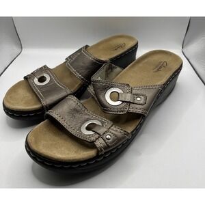 Clarks Womens Leather Bendables Lexi Willow Slip-On Flats Sandals Brown Size 10M